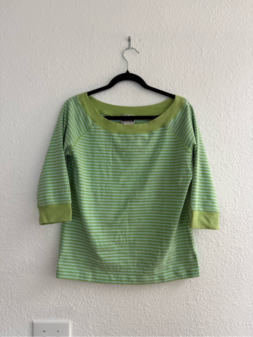 Vintage Jones Studio Green Striped Boat Neck Top Large